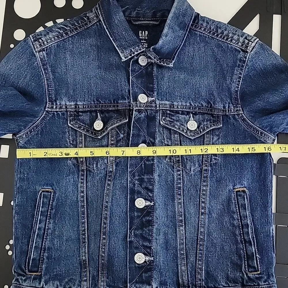 Gap Denim Kids Blue Distressed Jean‎ Button-Up Jacket Size Large (10-11)